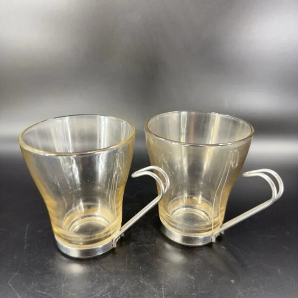 Bormioli Rocco Verdi Espresso‎ Cup Mug With Stainless Steel Handle Set 2 Glasses